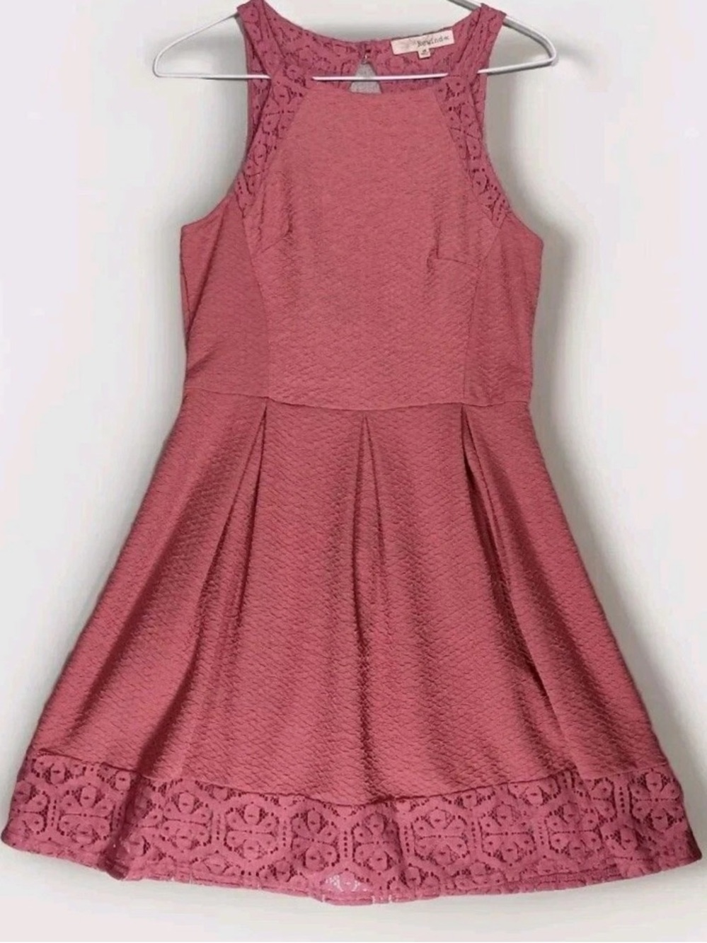 Rewind Mauve- Rose Sleeveless Lace-Hem Fit-and-Flare Mini Dress